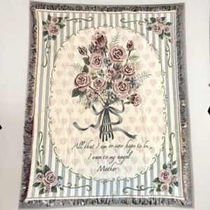 Vintage My Angel Mother Rose Bouquet Tapestry Throw Blanket Fringed 45x56”